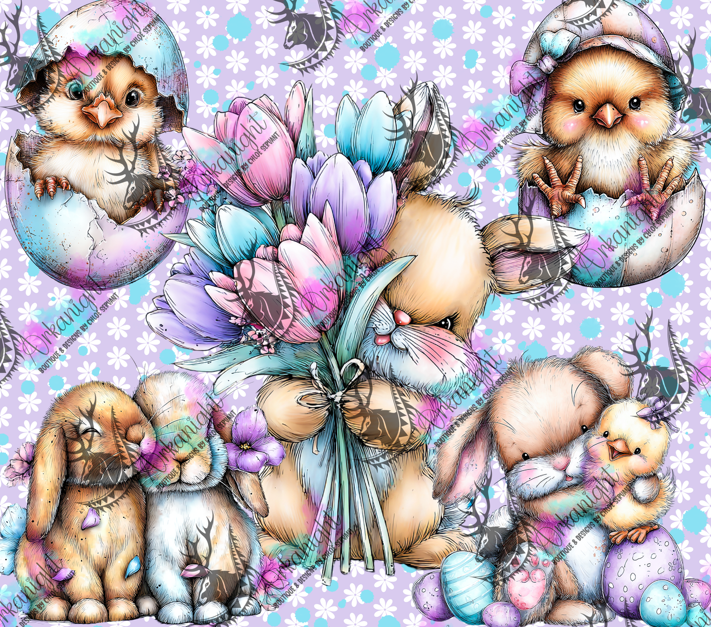 Numérique - Collection Pâques 2026 - Vintage - Purple Bunny and Chiks