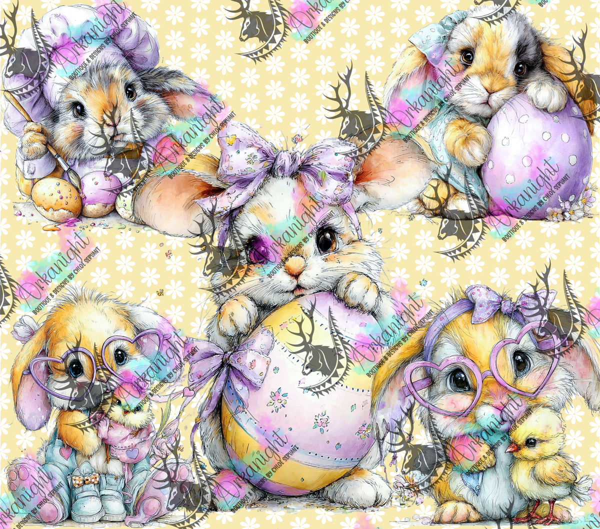 Numérique - Collection Pâques 2026 - Vintage - Yellow & purple Bunnies