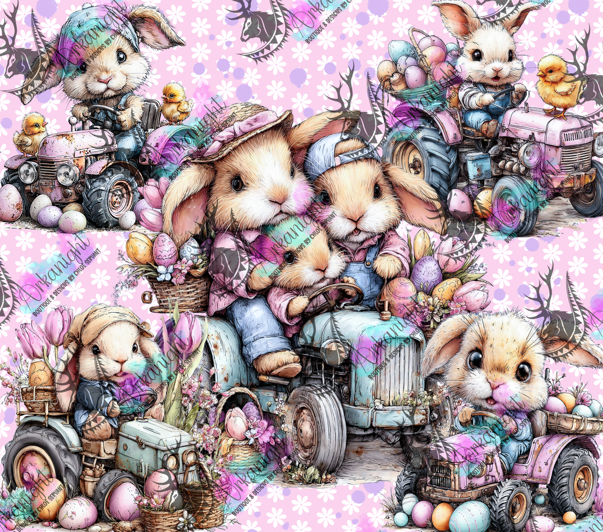 Numérique - Collection Pâques 2026 - Vintage - Bunnies on easter tractors