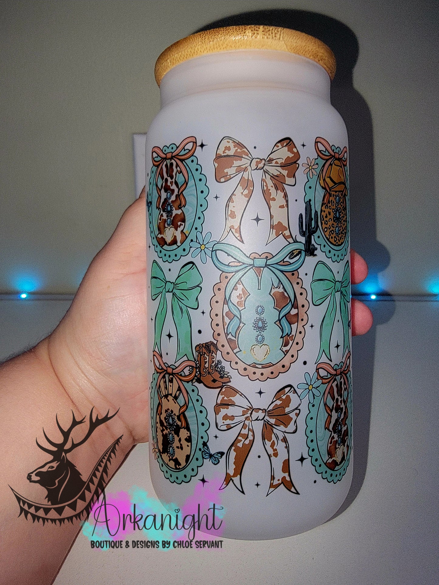 Verre en vitre givré 16oz & Couvercle en Bambou - Collection Pâques - Cowgirl Concho vibes