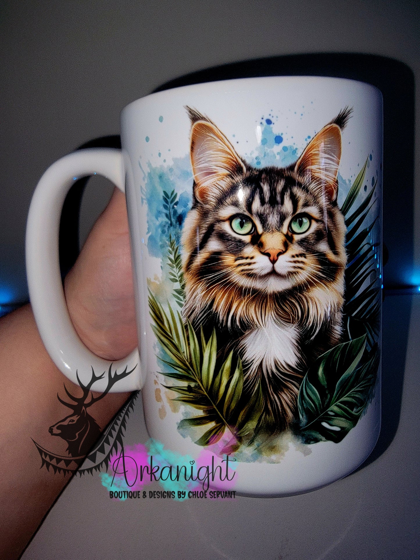 Tasse en céramique sur commande - Collection Watercolor Realism - Mainecoon Tabbie