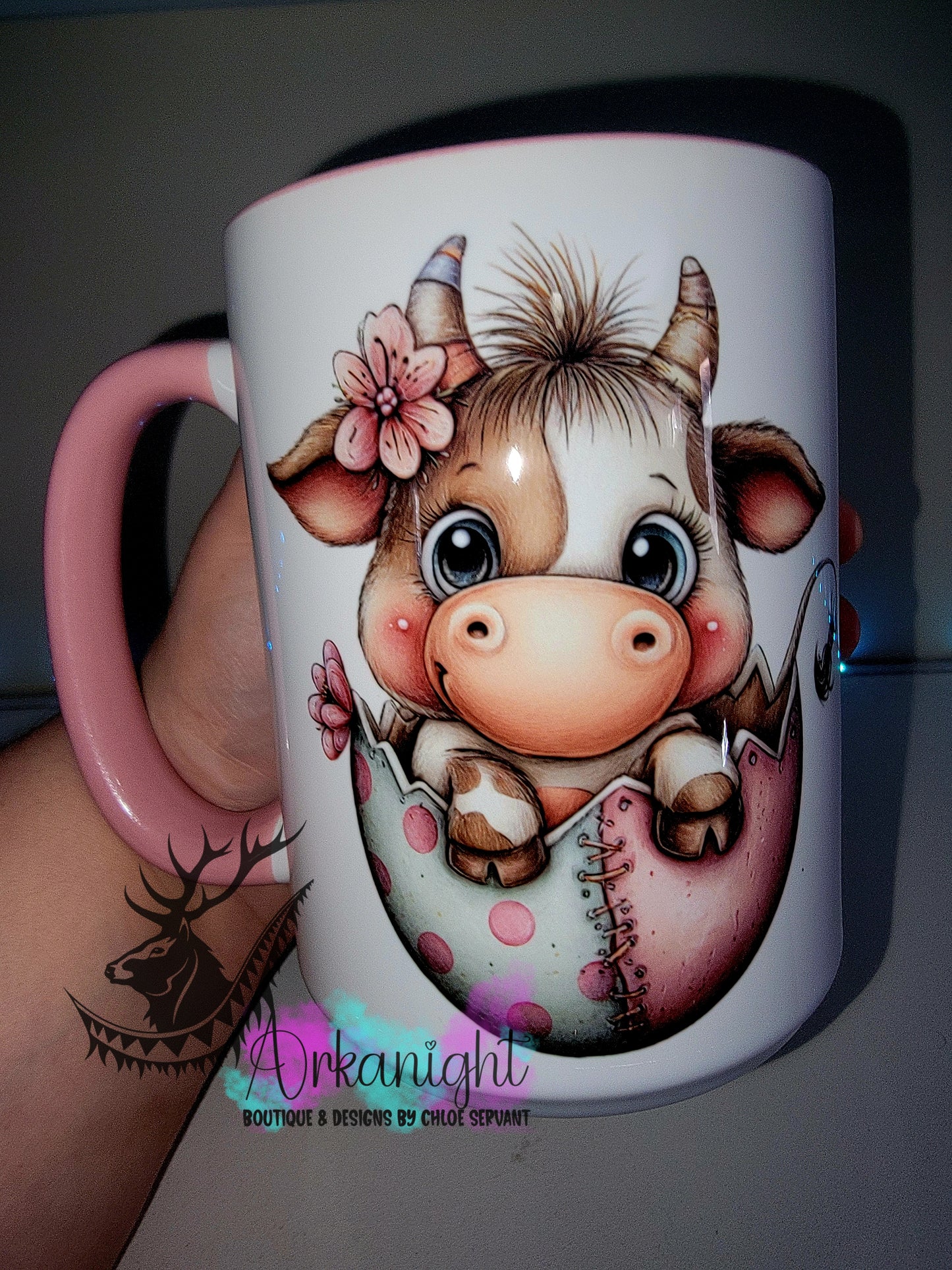 Tasse en céramique sur commande - Collection Pâques 2026 - Vintage - Vache dans oeuf