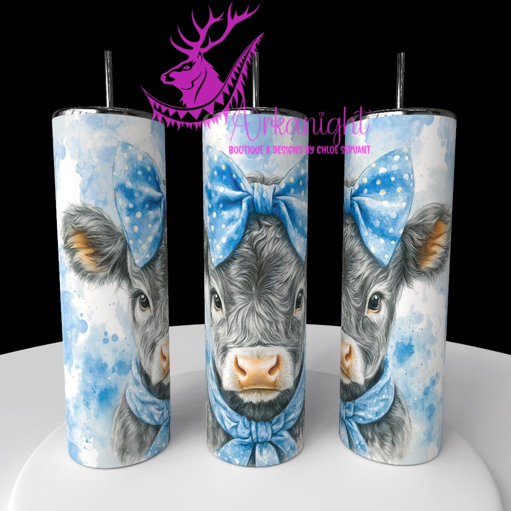 Gourde sur commande - Watercolor Realism - Highland Cow Silver - Teinte de bleu Ciel