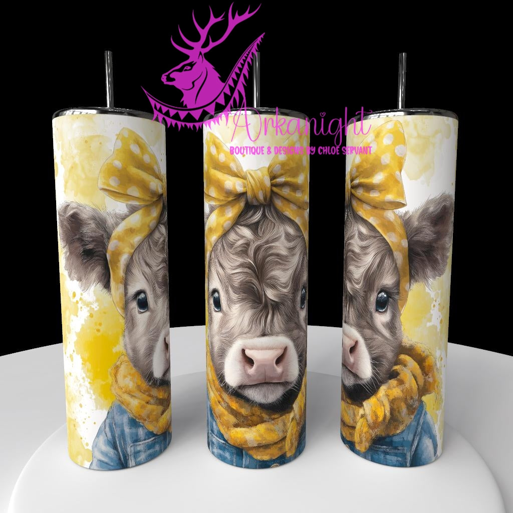 Gourde sur commande - Watercolor Realism - Highland Cow Tan/crème- Teinte de jaune / Boucle Jaune