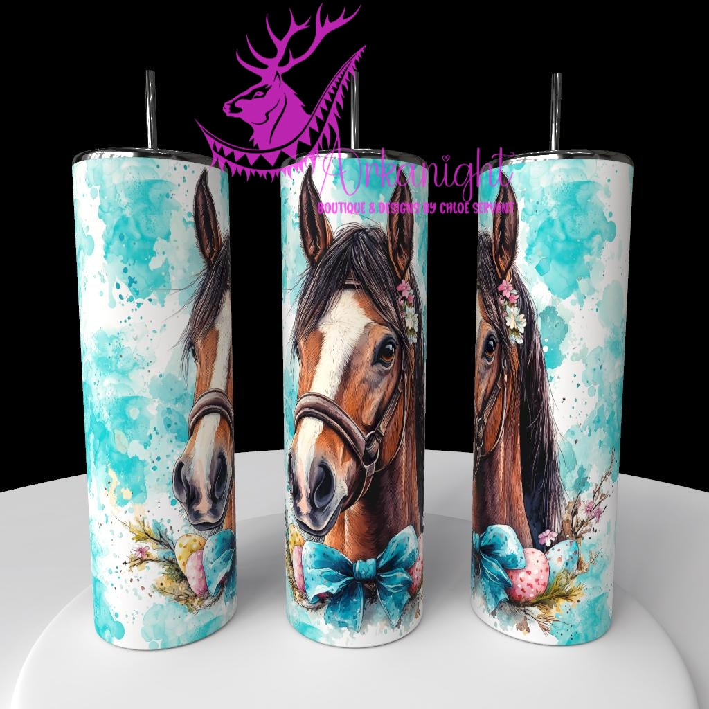 Gourde sur commande - Watercolor Realism - Cheval Quarter Horse - Teinte Rurquoise / Boucle Turquoise