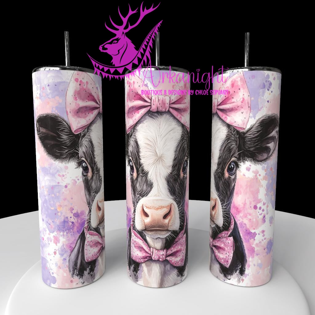 Gourde sur commande - Watercolor Realism - Vache Holstein- Teinte Mauve/rose - 02