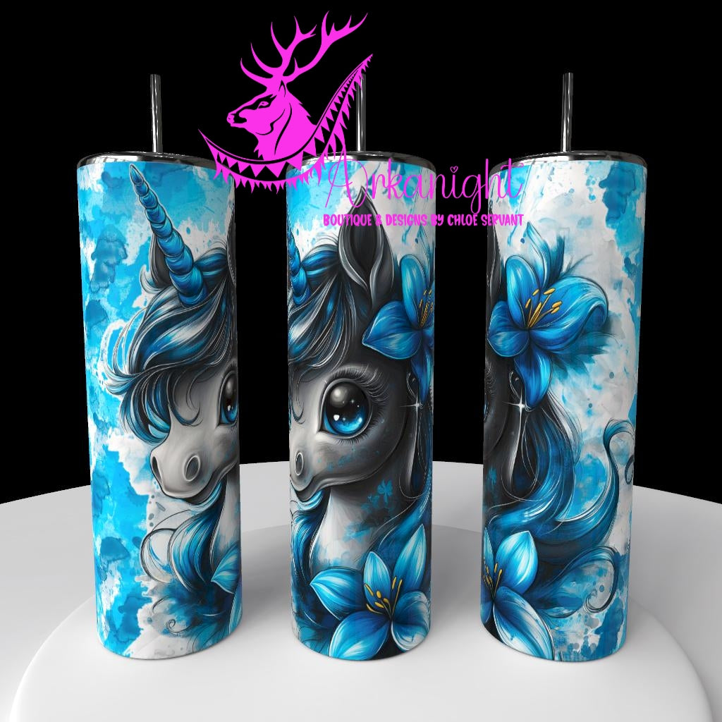 Gourde sur commande - Collection Fantaisie 2026 - Pouliche/Licorne - Grise & Bleu Turquoise