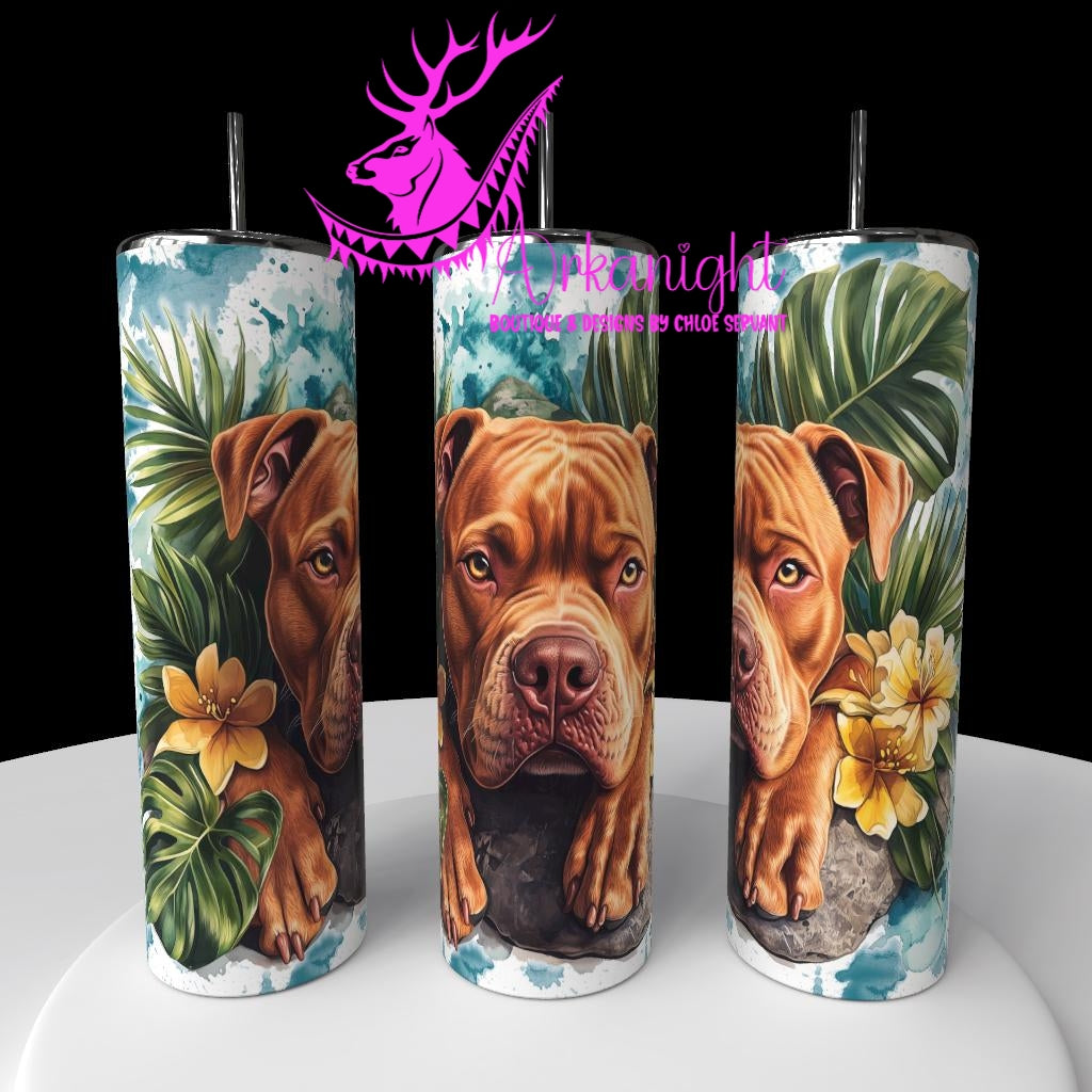 Gourde sur commande - Collection Watercolor Realism - Chiens - Pittbull Roux - 02