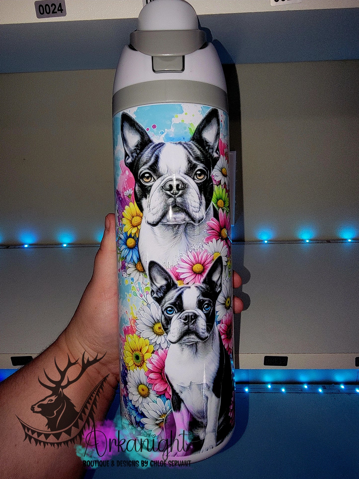Owala DUPE 24 oz sur commande - Collection Vivid Flower's - Boston Terrier