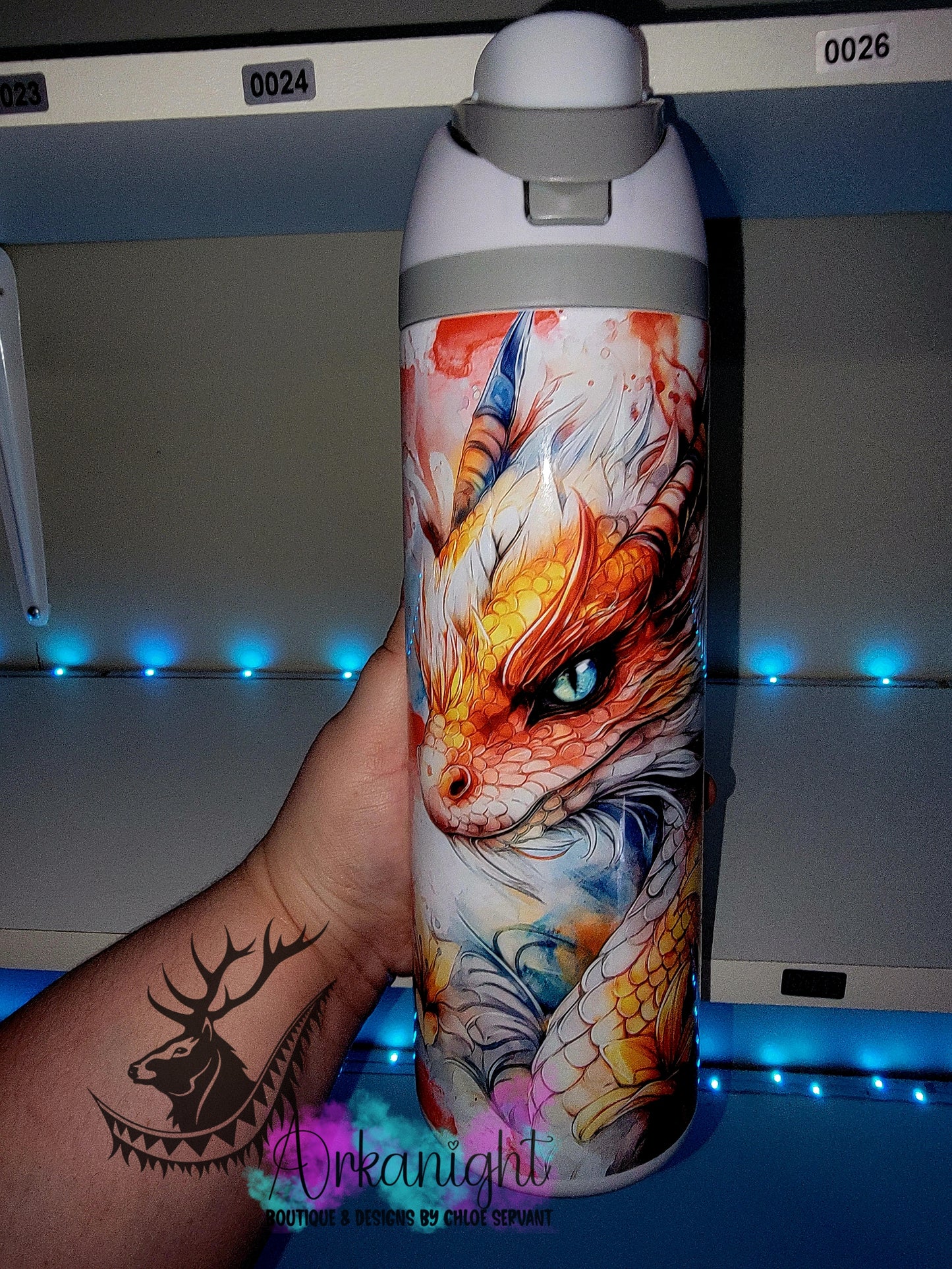 Owala DUPE 24 oz sur commande - Collection Watercolor Realism - Dragon - Rouge, Blanc & Jaune