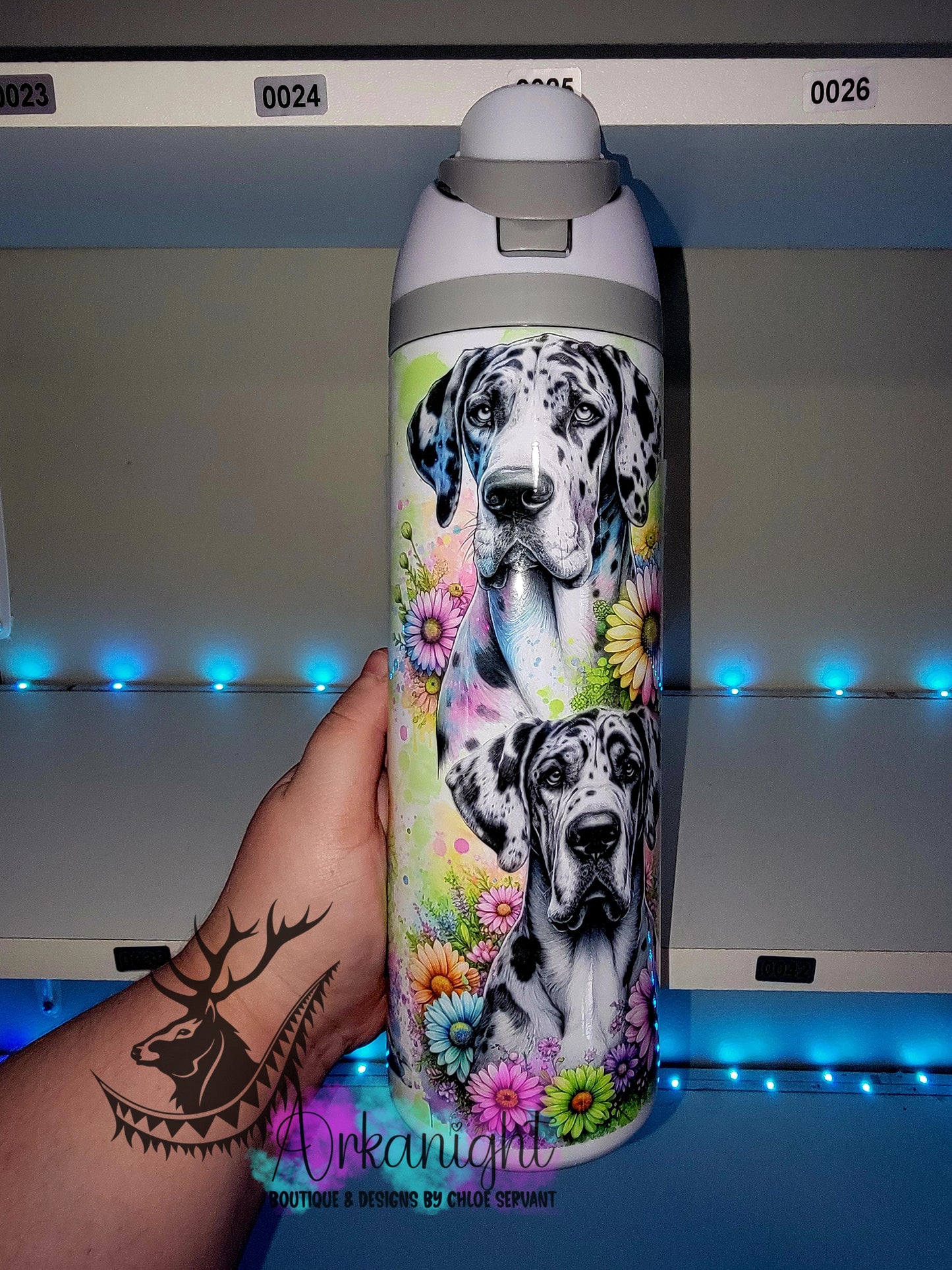 Owala DUPE 24 oz sur commande - Collection Vivid Flower's - Grand Danois Merle