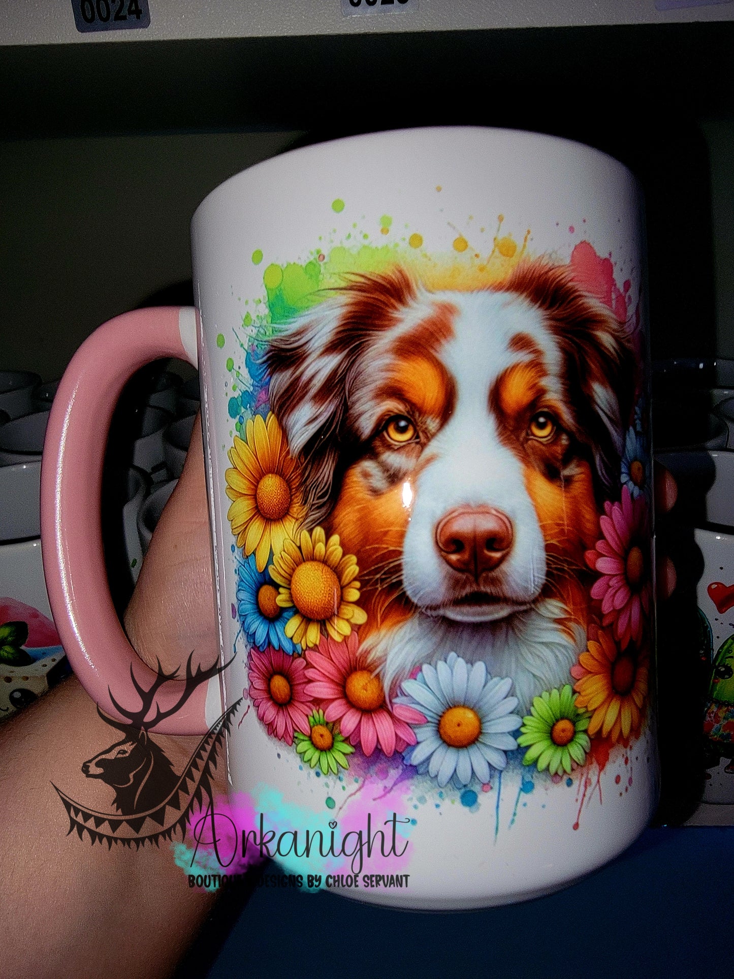 Tasse en céramique sur commande - Collection Été - Vivid Pastel Colors - Berger Australien Rouge Merle