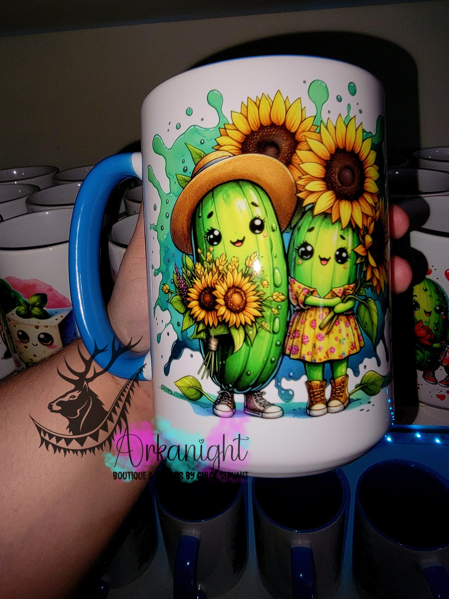 Tasse en céramique sur commande - Collection Cornichons été - Couple Sunflower
