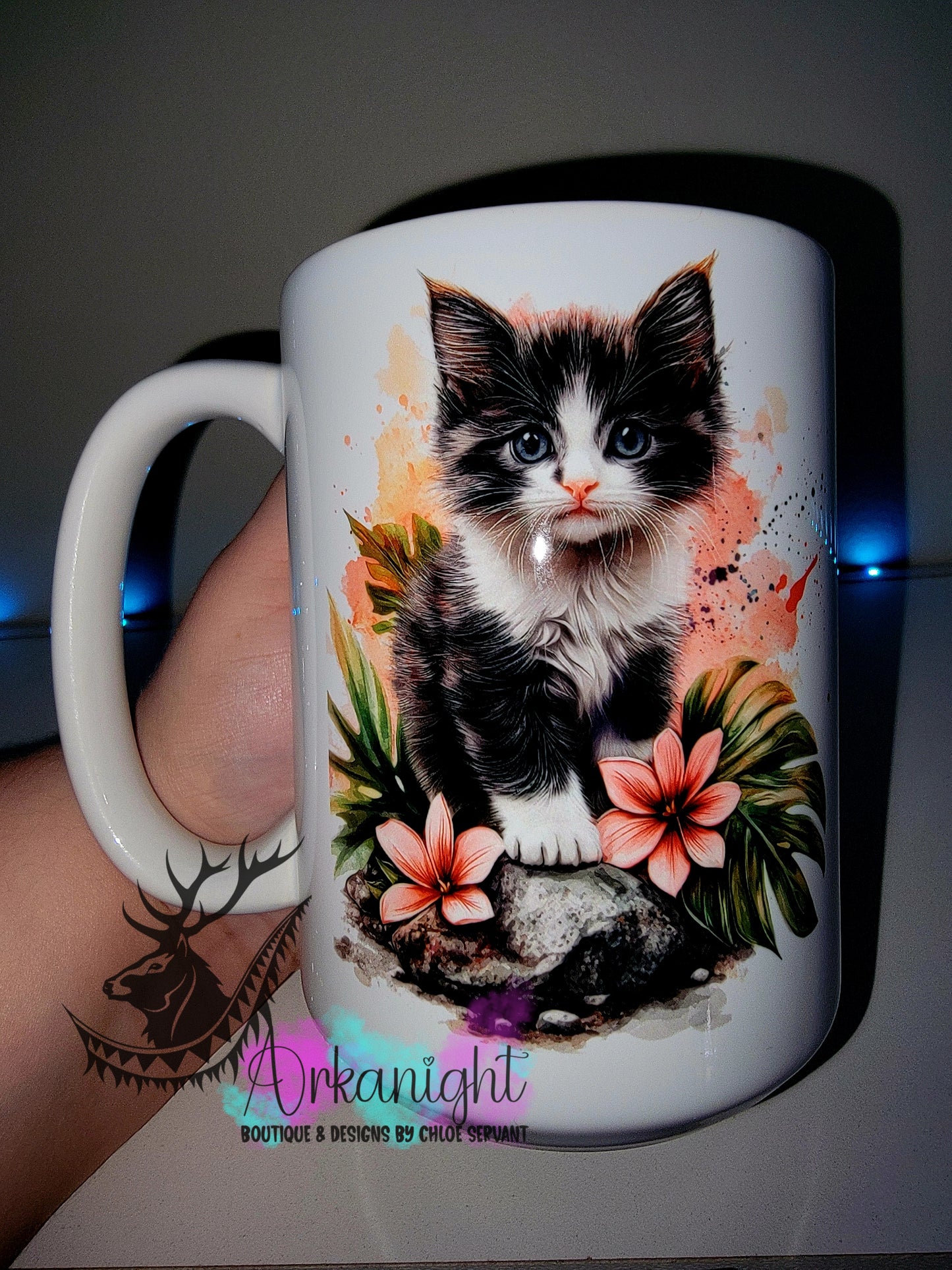 Tasse en céramique sur commande - Collection Realism - Animaux - Chaton Noir & Blanc