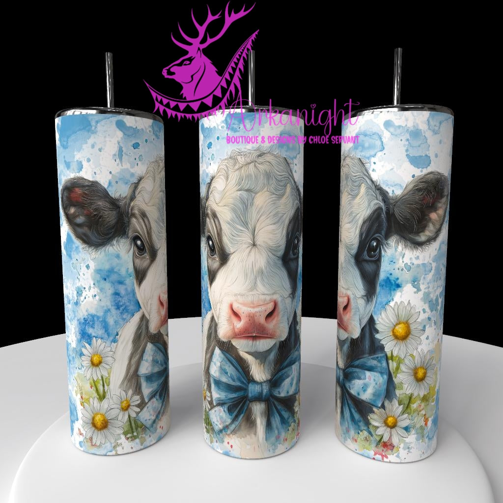 Gourde sur commande - Collection Western 2026 - Watercolor Realism - Vache Holstein Noire - Teinte de bleu