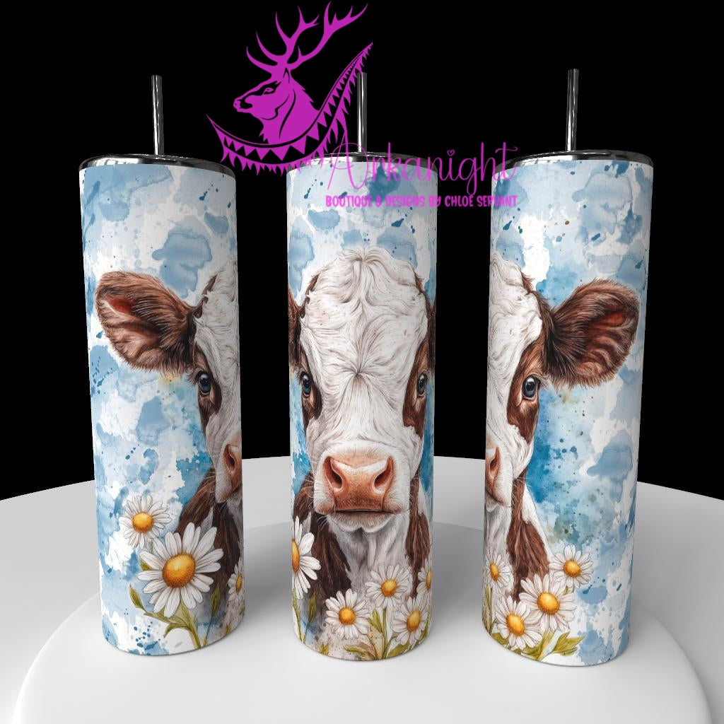 Gourde sur commande - Collection Western 2026 - Watercolor Realism - Vache Holstein Brune - Teinte de bleu