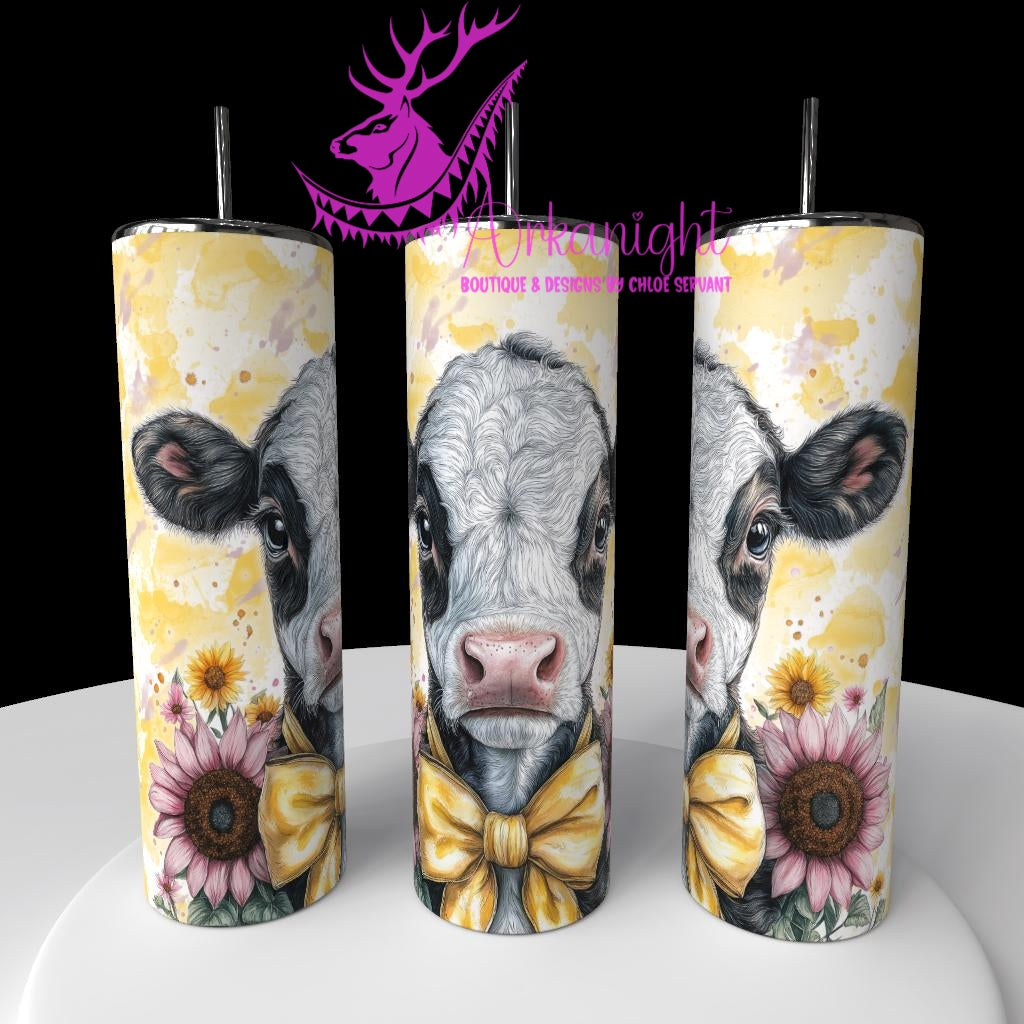 Gourde sur commande - Collection Western 2026 - Watercolor Realism - Vache Holstein Noire & Blanche- Teinte de jaune - sunflower Rose