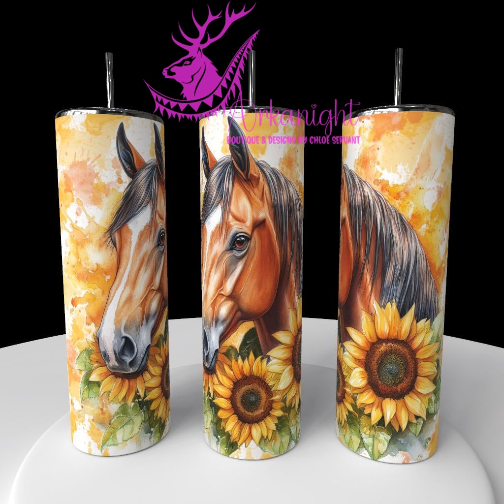Gourde sur commande - Collection Western 2026 - Watercolor Realism - Cheval Quarter Horse Sorel - Teinte jaune Sunflower