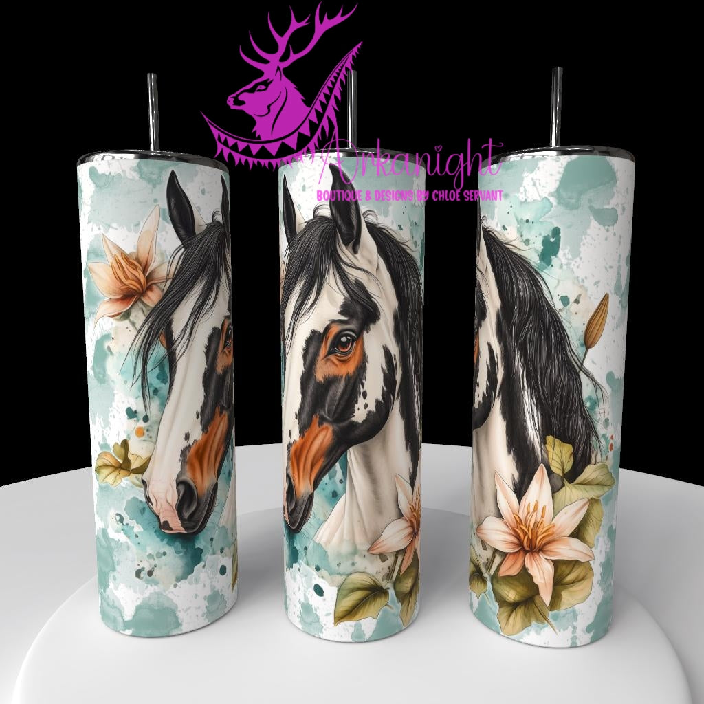 Gourde sur commande - Collection Western 2026 - Watercolor Realism - Cheval Paint Horse Non Standard- Teinte vert Menthe