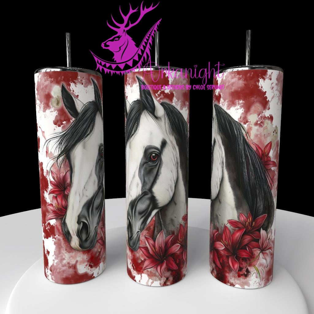 Gourde sur commande - Collection Western 2026 - Watercolor Realism - Paint Horse Noir & Blanc - Teinte de rouge cerise