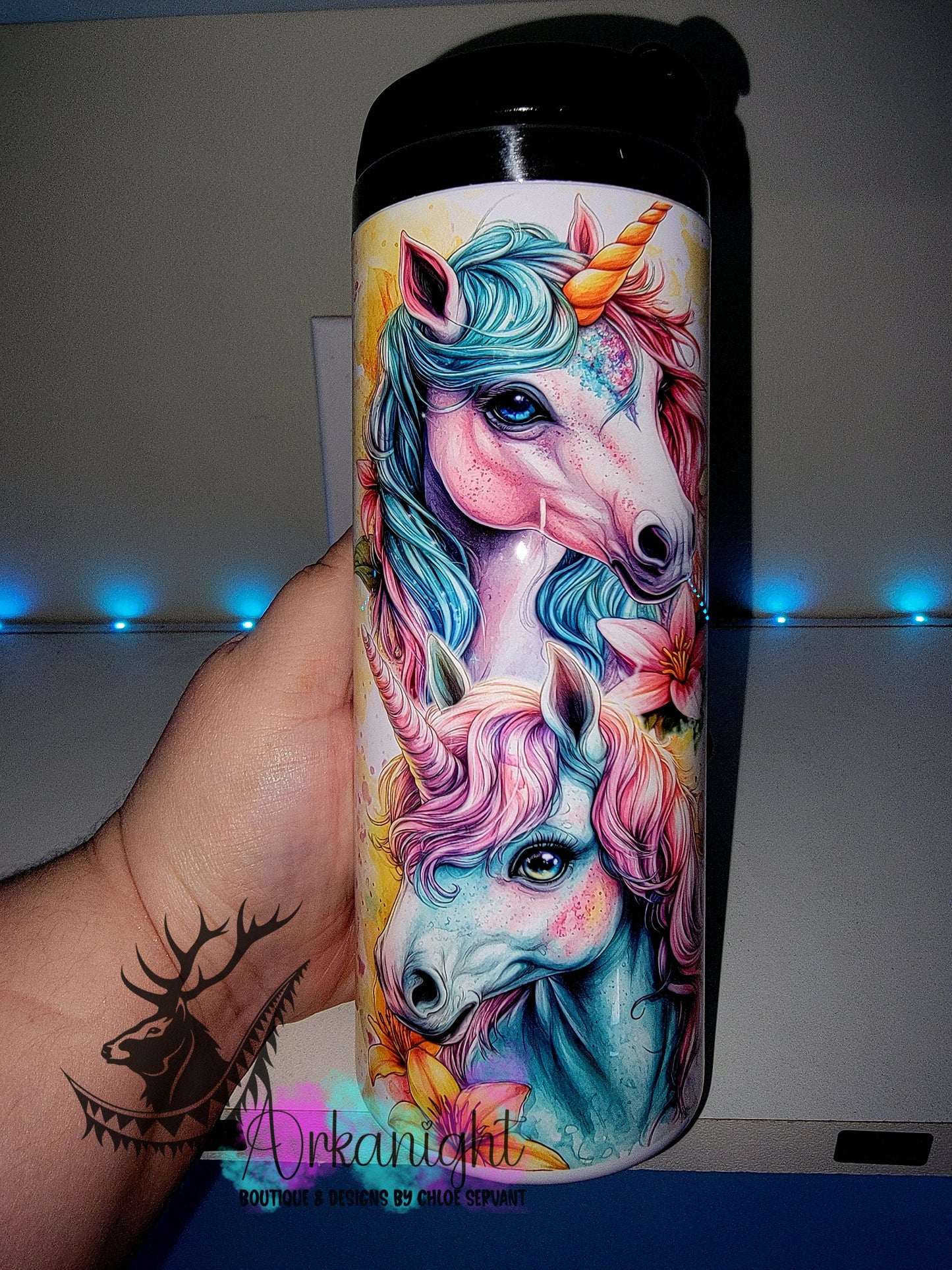 Gourde sur commande - Couvercle à café - 14 oz - Collection Fantaisie 2026 - Licorne - Pastel