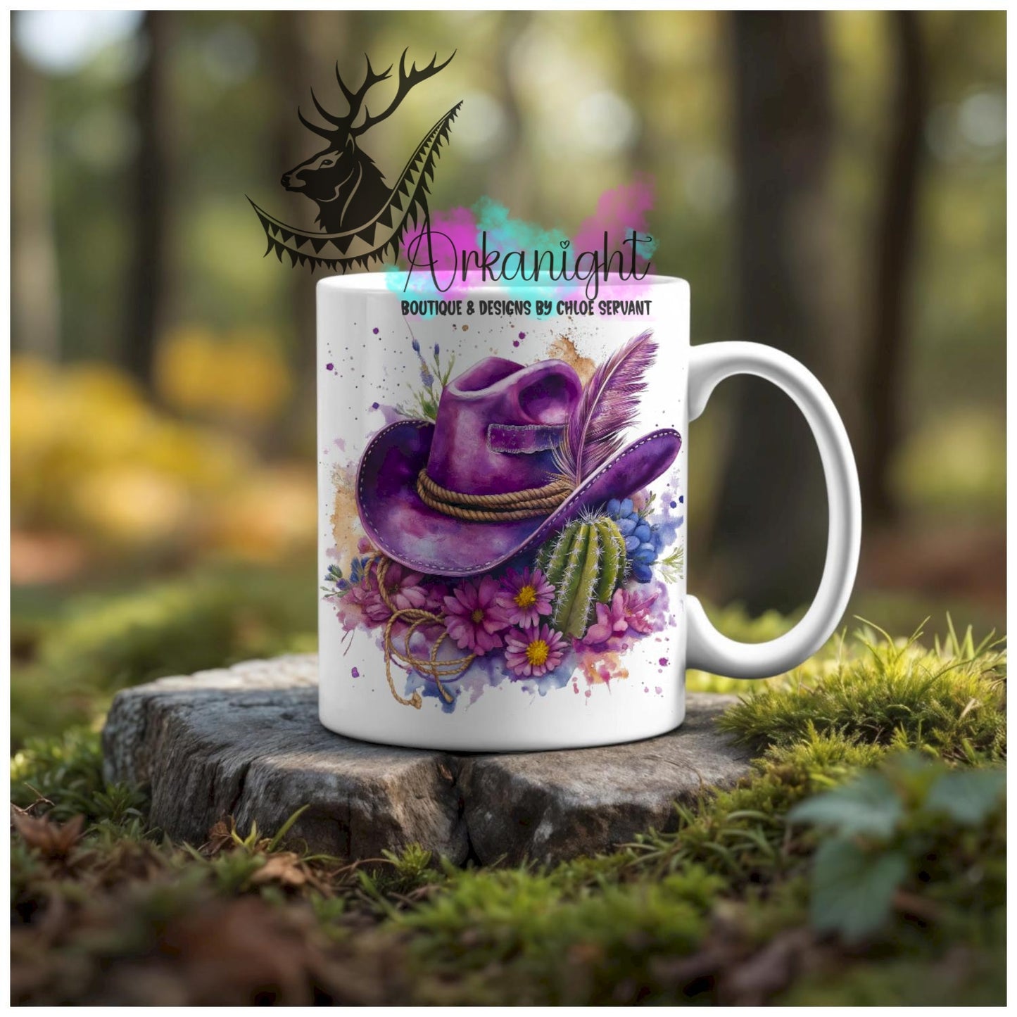 Numérique - Tasse en céramique - Western 2026 - Chapeau de Cowgirl & Cactus - Teinte de Mauve