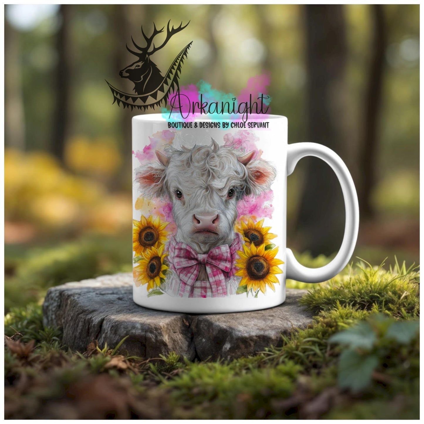 Numérique - Tasse en céramique - Western 2026 - Vache Highland Blanche - Teinte Rose Barbie