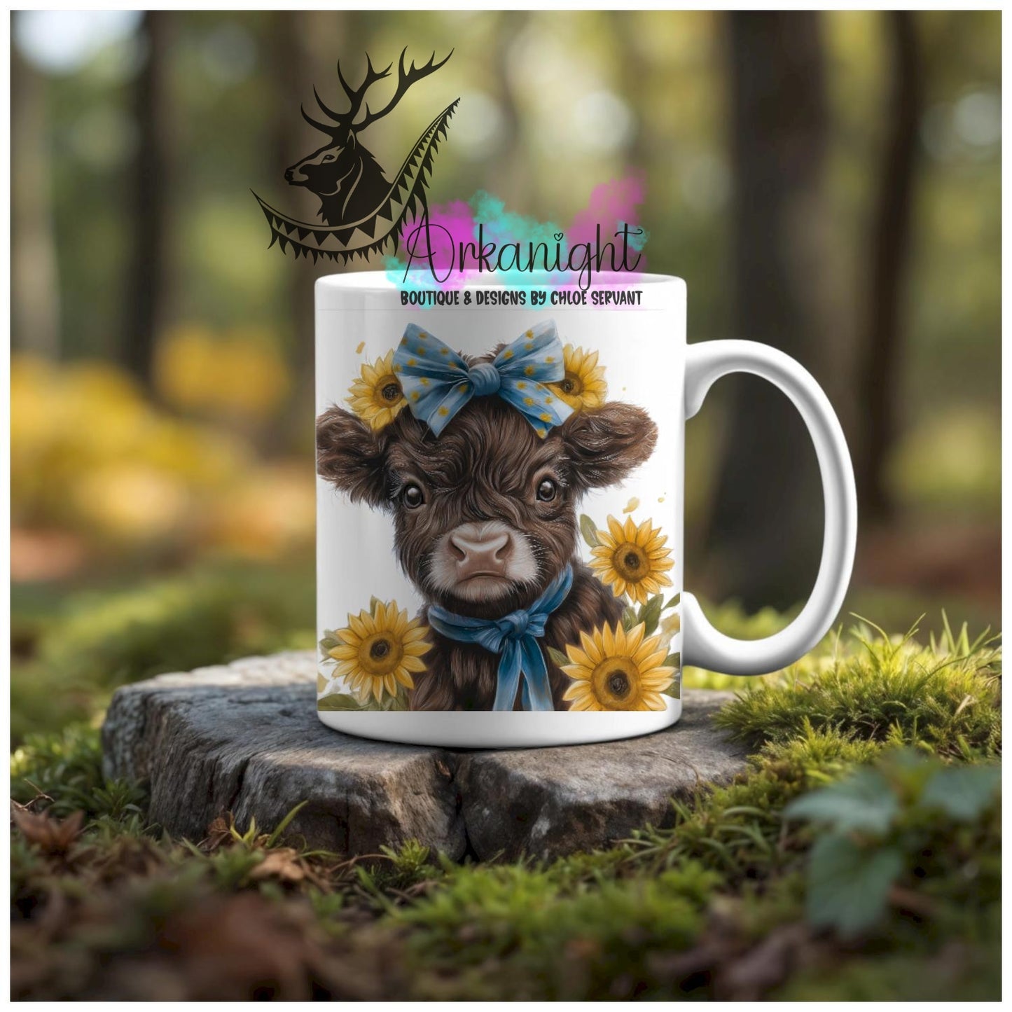 Numérique - Tasse en céramique - Western 2026 - Vache Highland Brune & tan - Sunflowers