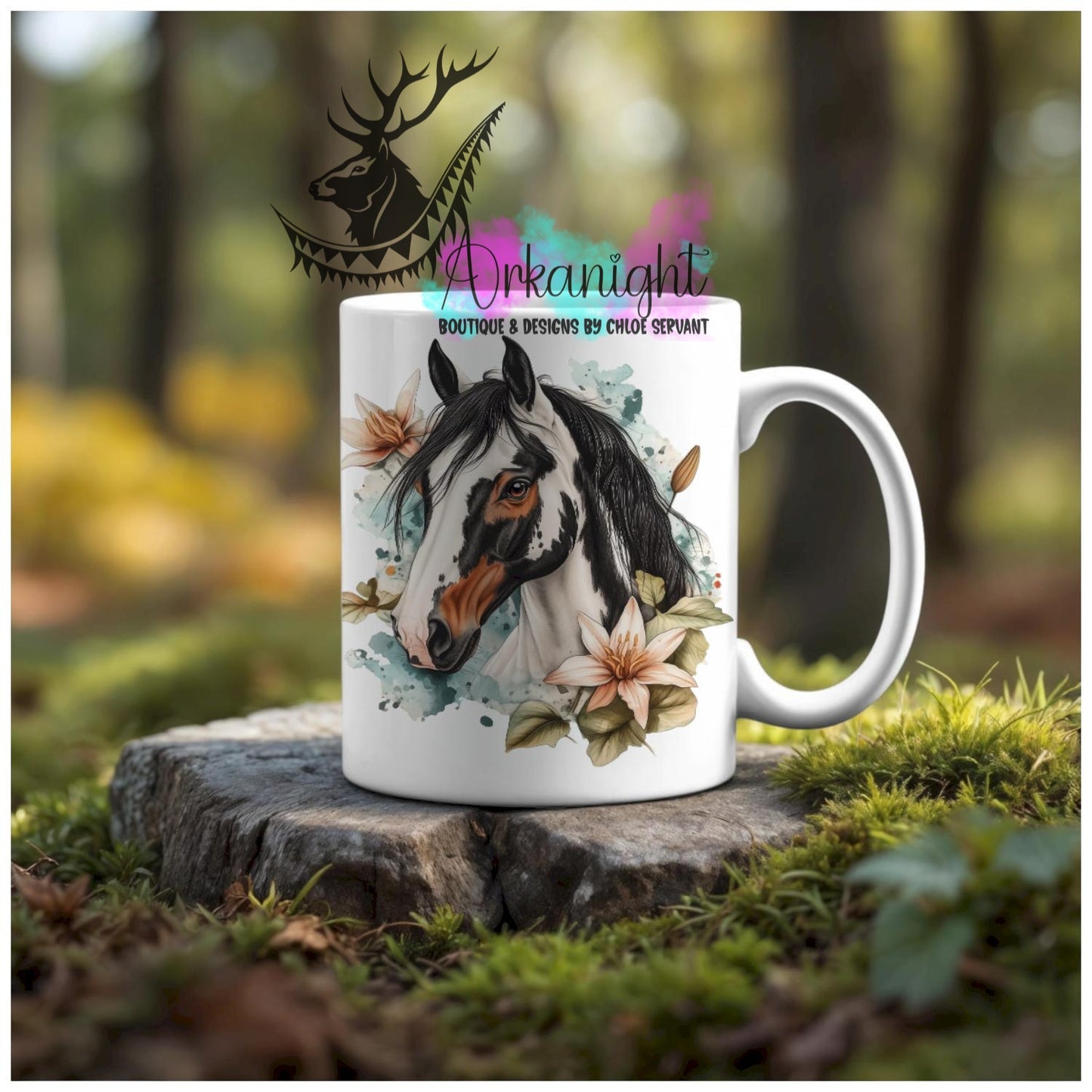 Numérique - Tasse en céramique - Western 2026 - Cheval Paint Horse Non Standard- Teinte de sarcelle