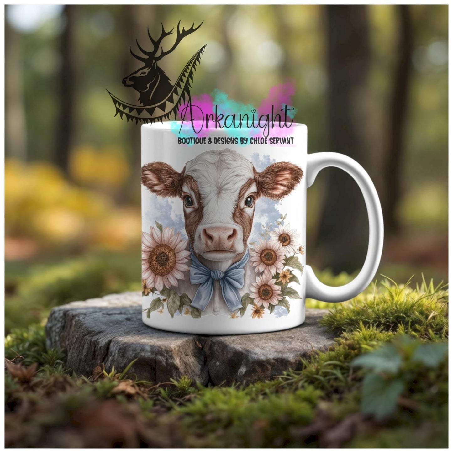 Numérique - Tasse en céramique - Western 2026 - Vache Holstein Noire & Brune - Teinte de bleu