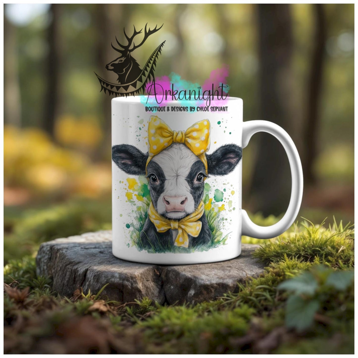 Numérique - Tasse en céramique - Western 2026 - Vache Holstein Noir et Blanche - Teinte de vert et jaune