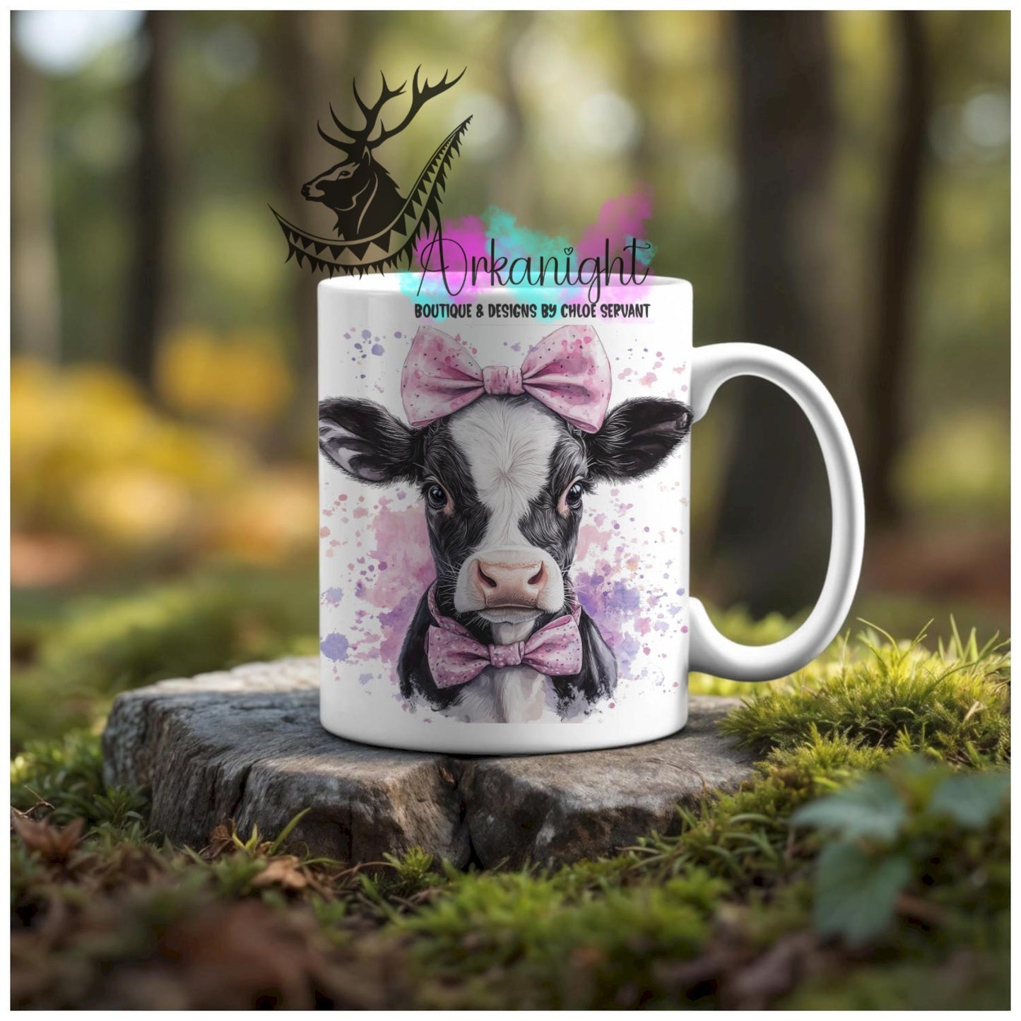 Numérique - Tasse en céramique - Western 2026 - Vache Holstein Noir et Blanche - Teinte de rose & Mauve