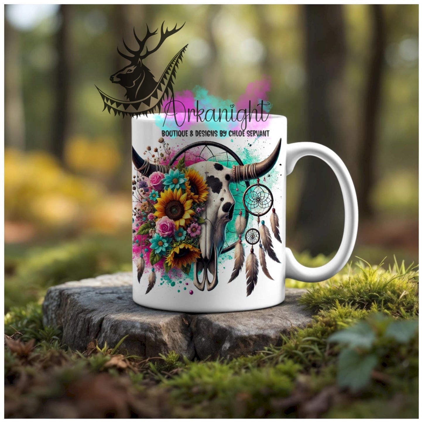 Numérique - Tasse en céramique - Western 2025 - Bramabull - Sunflowers - Teinte Turquoise & Rose