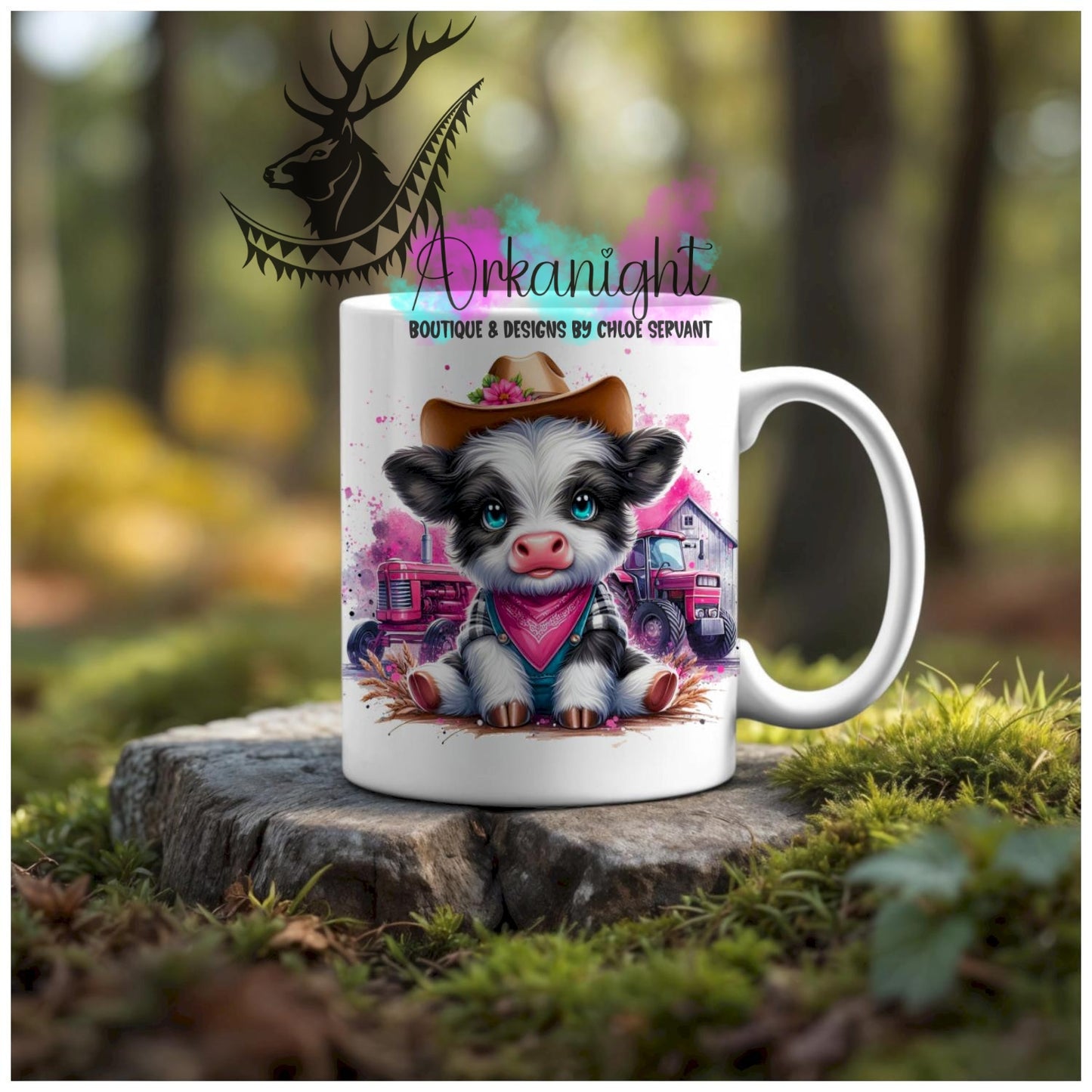 Numérique - Tasse en céramique - Collection Illustration Vache Métiers & Occupations - Farmer - Noire & Blanche - Teinte de rose Flash