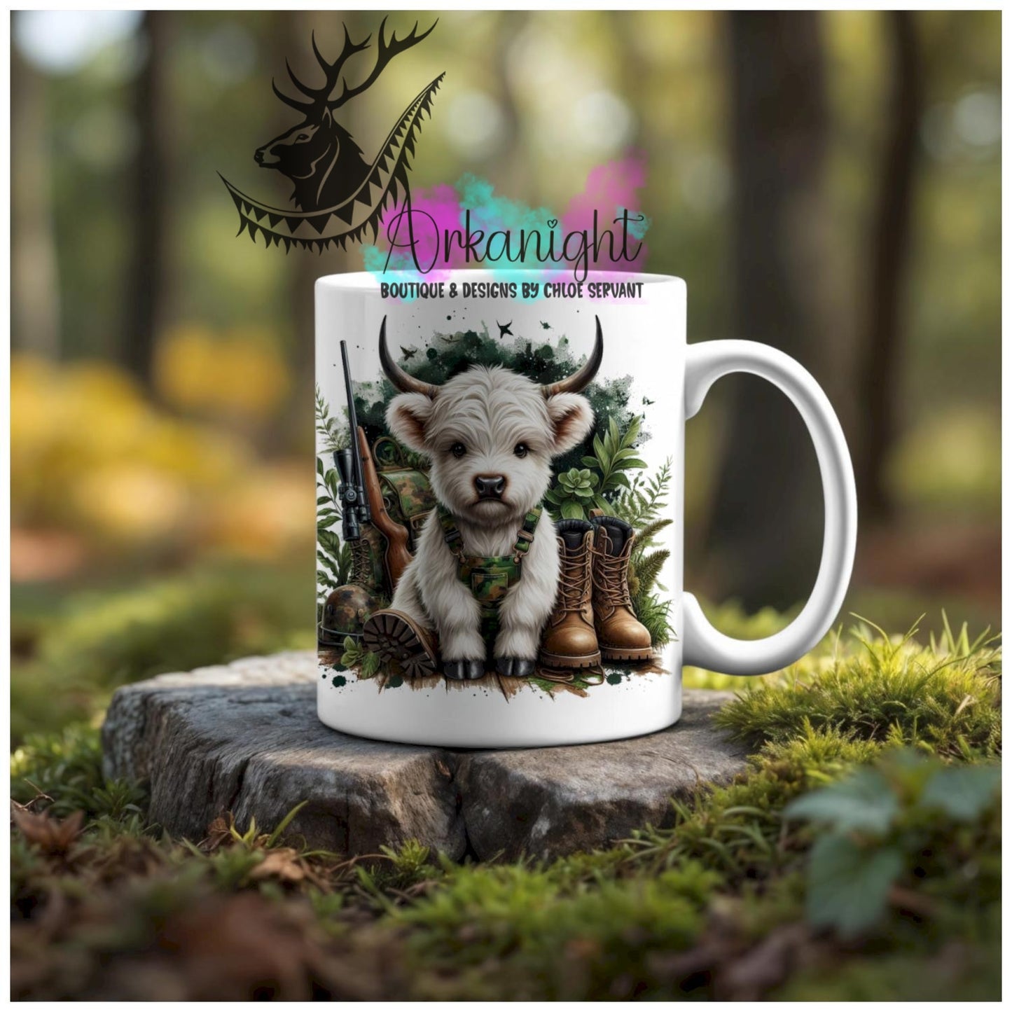 Numérique - Tasse en céramique - Collection Illustration Vache Métiers & Occupations - Vache Highland Blanche - Chasseur