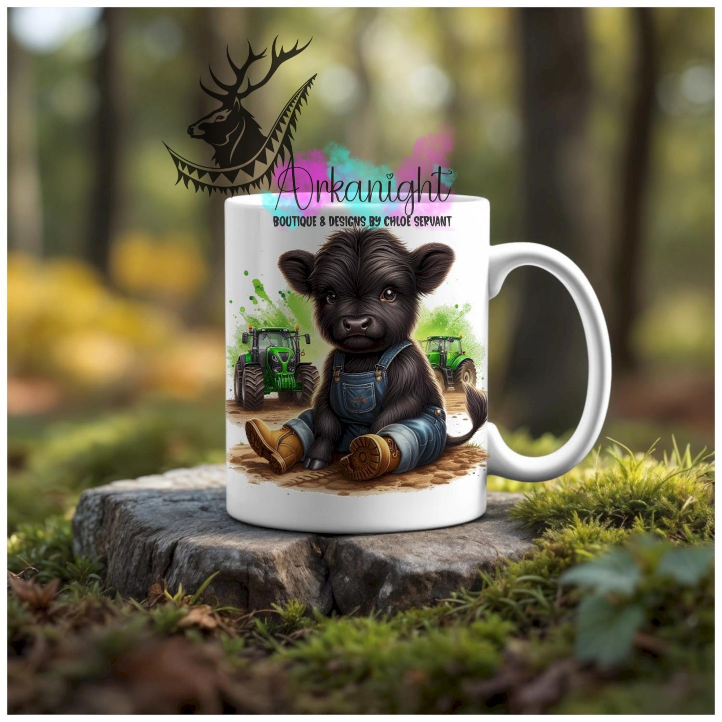 Numérique - Tasse en céramique - Collection Illustration Vache Métiers & Occupations - Vache Highland Noir - Farmer - Teinte de vert