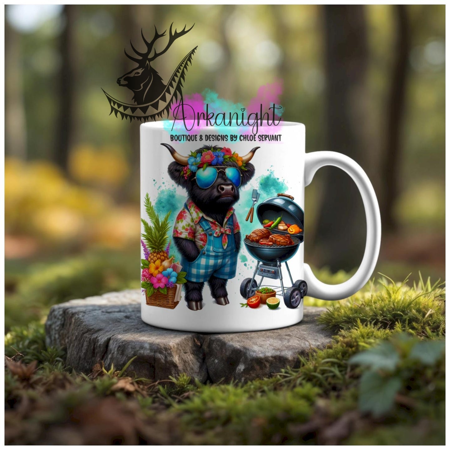 Numérique - Tasse en céramique - Collection Illustration Vache Métiers & Occupations - Vache Highland Noire- BBQ - 01