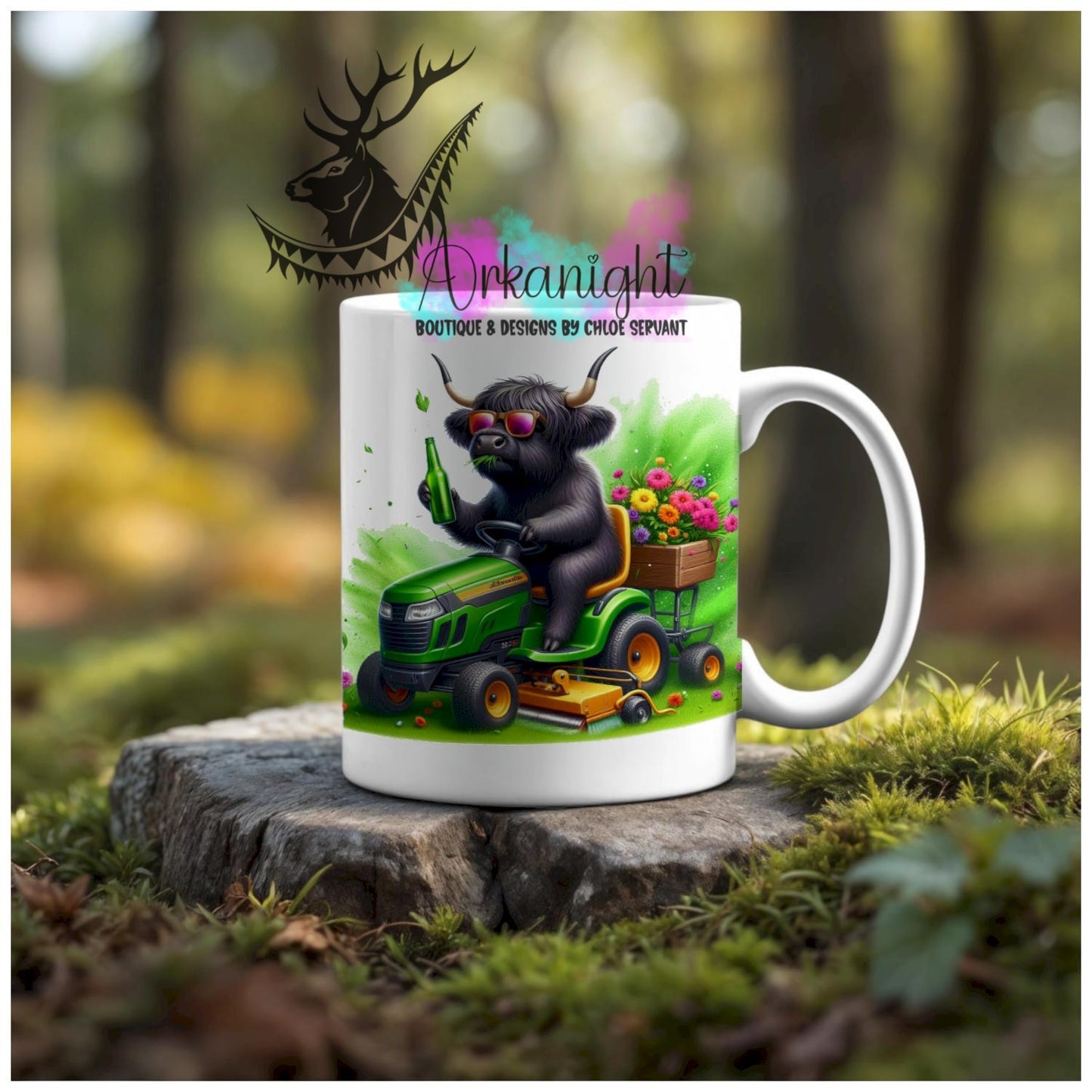 Numérique - Tasse en céramique - Collection Illustration Vache Métiers & Occupations - Vache Highland Noir - Gazon - 01