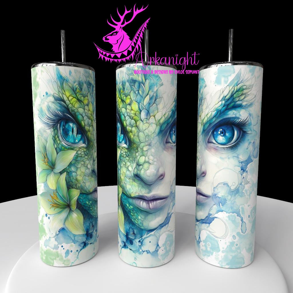 Gourde sur commande - Collection Fantaisie 2026 - Mi-Femme Mi-Dragon - Bleu Pastel & vert Menthe