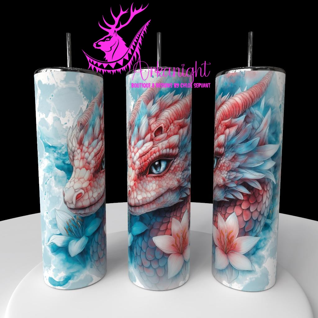 Gourde sur commande - Collection Fantaisie 2026 - Dragon - Rouge , Blanc & Bleu Ciel