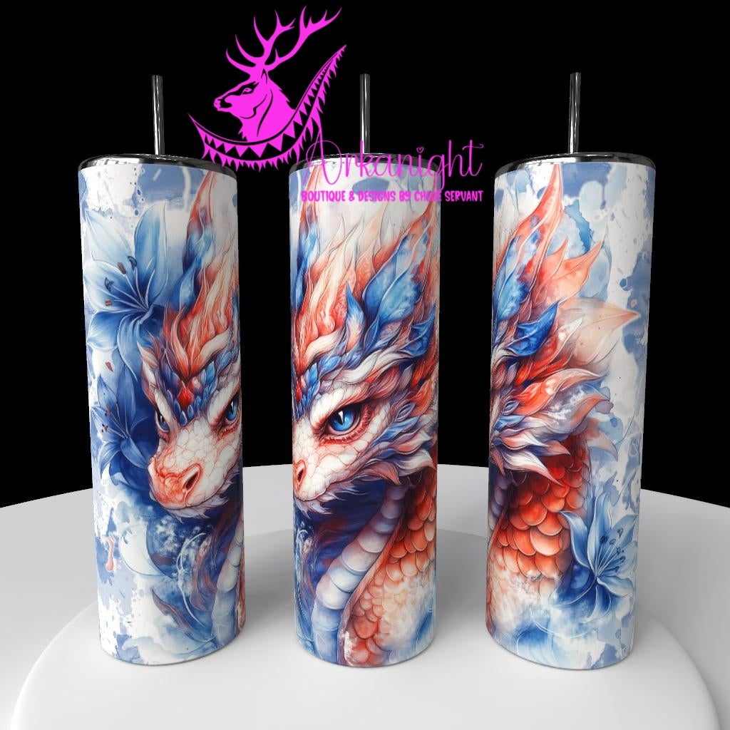 Gourde sur commande - Collection Fantaisie 2026 - Dragon - Rouge , Blanc & Bleu