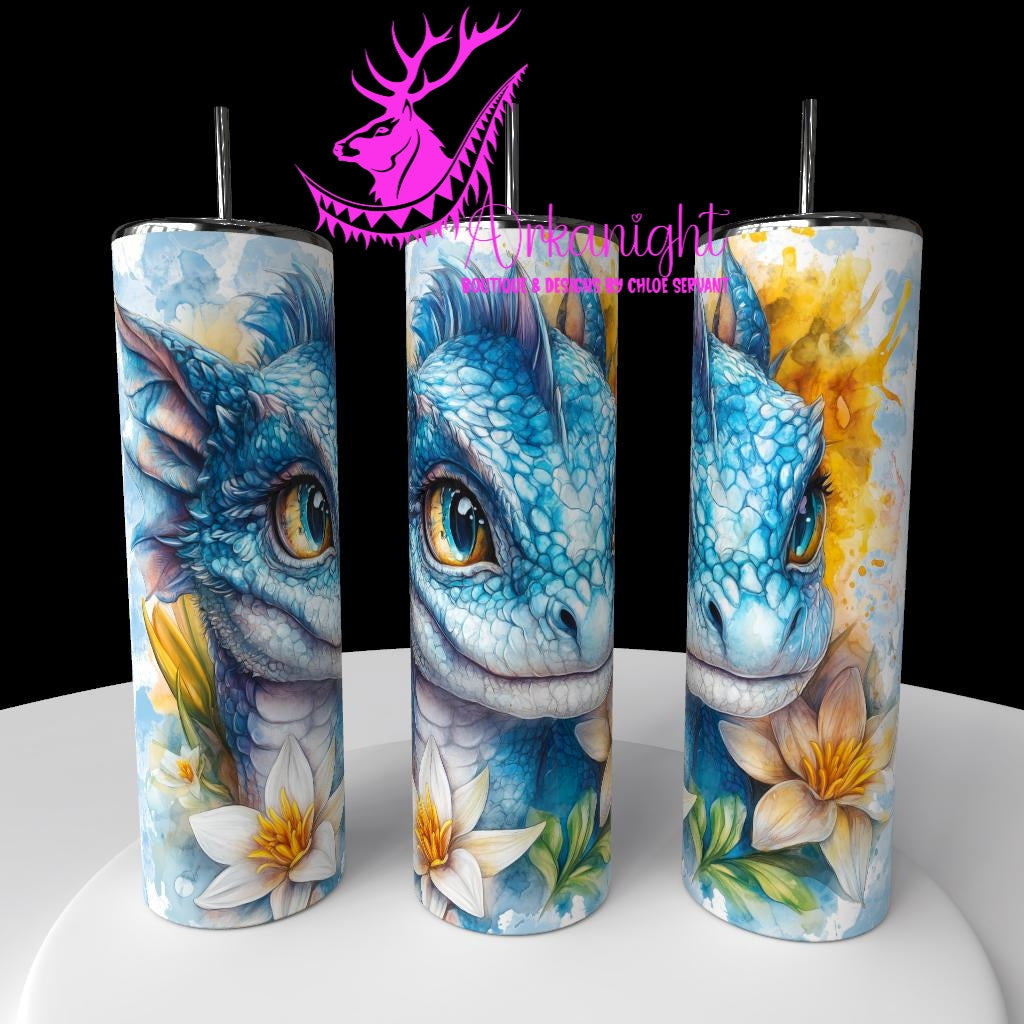 Gourde sur commande - Collection Fantaisie 2026 - Dragon - Blanc , Turquoise & Jaune