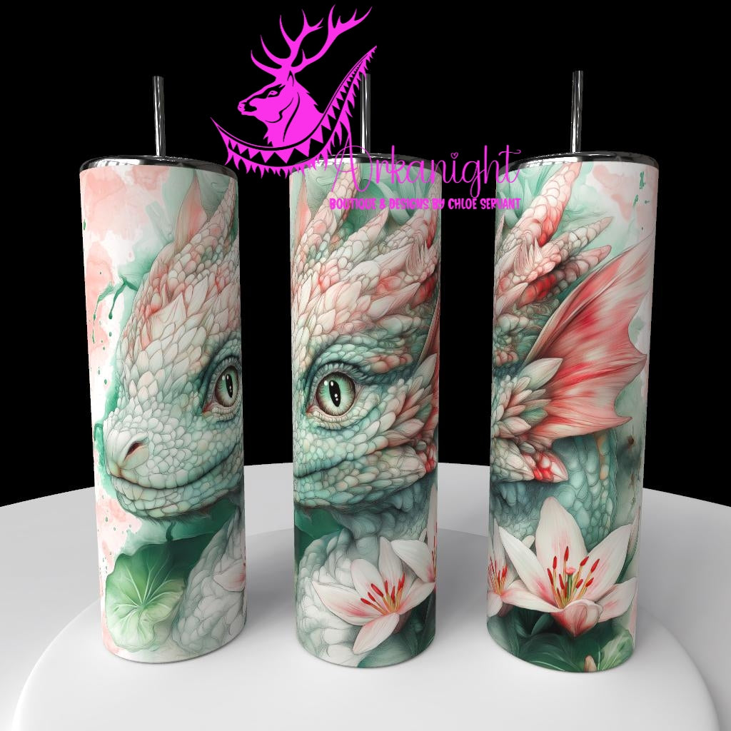 Gourde sur commande - Collection Fantaisie 2026 - Dragon - Vert Menthe & Pêche-02