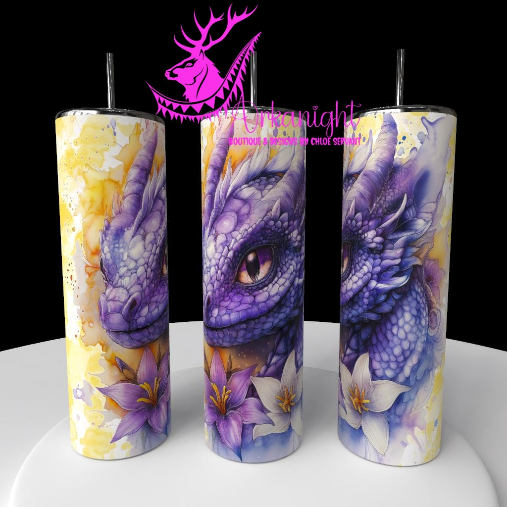 Gourde sur commande - Collection Fantaisie 2026 - Dragon - Mauve & Jaune