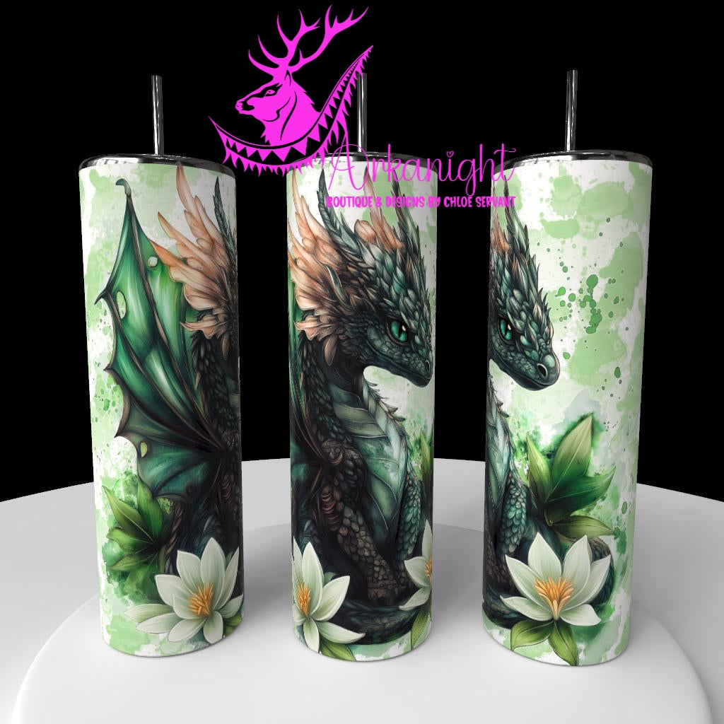 Gourde sur commande - Collection Fantaisie 2026 - Dragon - Noir, Vert Forêt & Beige