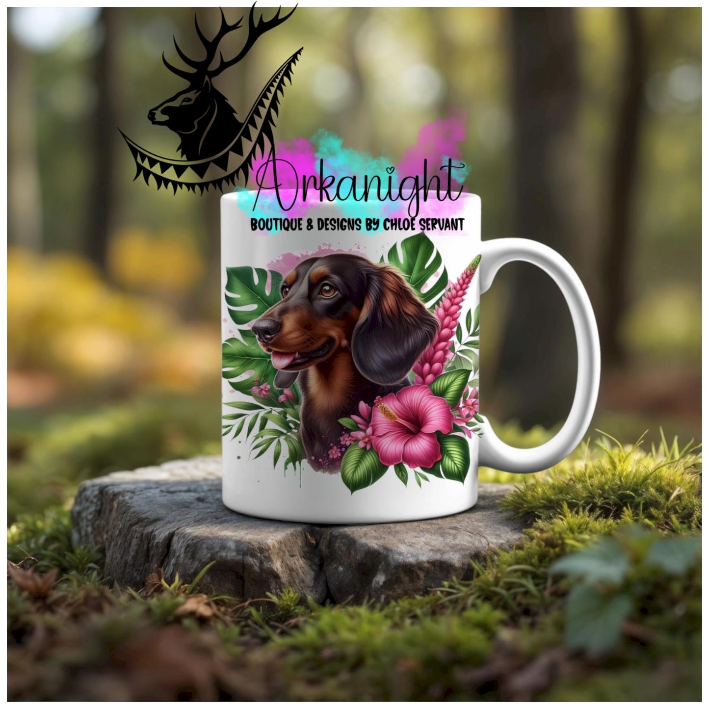 Numérique - Tasse en céramique - Collection Monstera & Animaux - Chien Teckel Brun