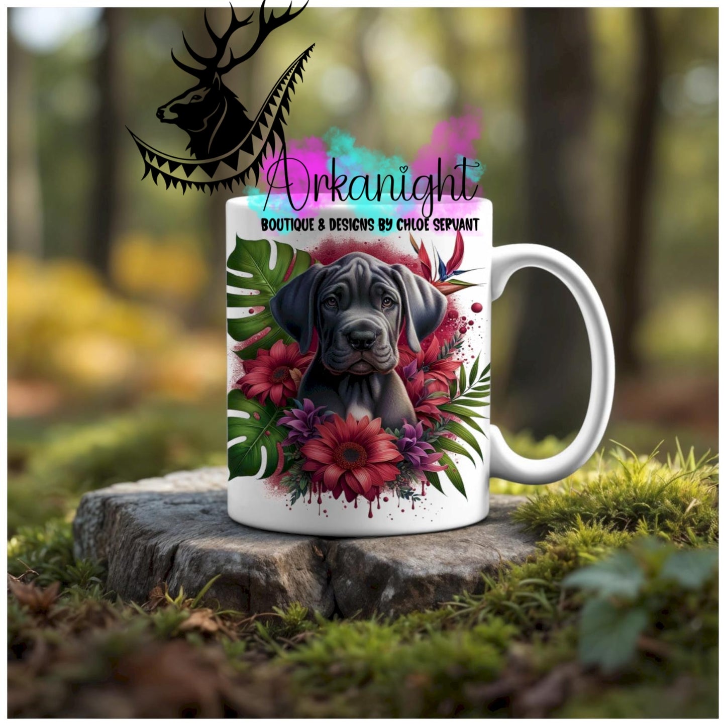 Numérique - Tasse en céramique - Collection Monstera & Animaux - Chiot Grand Danois bleu