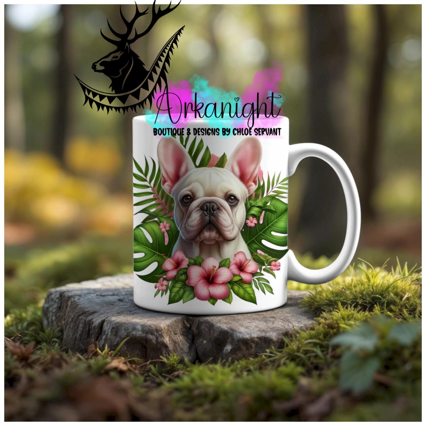 Numérique - Tasse en céramique - Collection Monstera & Animaux - Chiot French Bulldog Crème