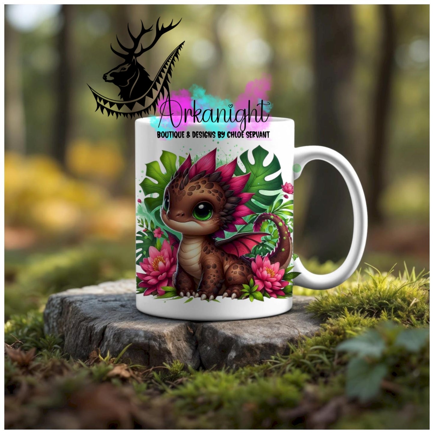 Numérique - Tasse en céramique - Collection Monstera & Animaux - Dragon Brun rouille & Fushia