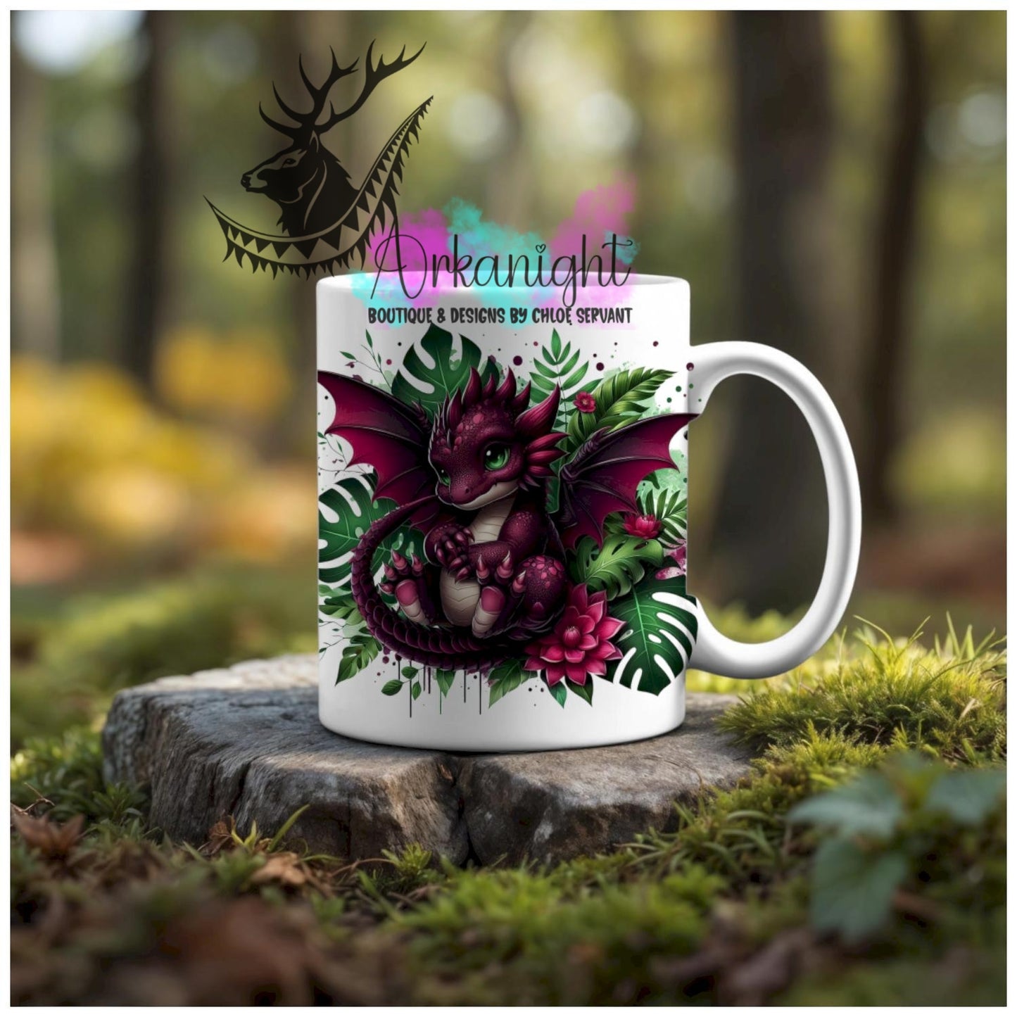Numérique - Tasse en céramique - Collection Monstera & Animaux - Dragon Bourgogne